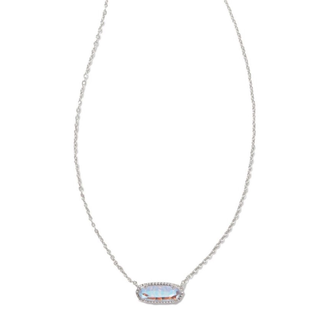 Kendra Scott Eva Dichroic Glass Rhodium Over Brass Pendant Necklace Silver 19”